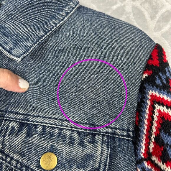 Flying Tomato Sweater Sleeve Jean Jacket Women Medium Denim Boho Hippie Festival - Picture 3 of 10